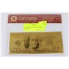 Image 1 : 24K GOLD FOIL $100 AMERICAN BANKNOTE -