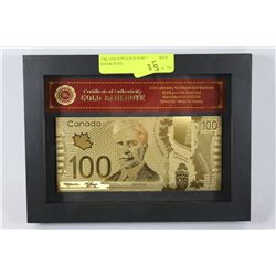 24K GOLD FOIL $100 CANADIAN BANKNOTE -