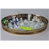 Image 1 : BRASS & GLASS TRAY W/15 WHITE ART GLASS MINIATURES