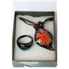 Image 1 : HANDMADE ART GLASS NECKLACE & RING SIZE 7