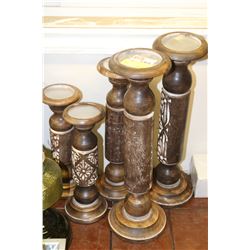 SET OF 5 WOOD CANDLE HOLDERS