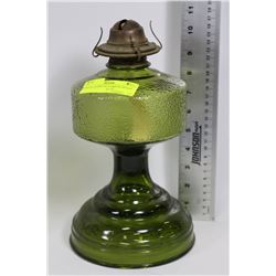 GREEN GLASS OIL LAMP NO SHADE