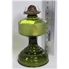 Image 1 : GREEN GLASS OIL LAMP NO SHADE