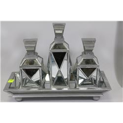 4 PC MIRRORED CANISTER AND TRAY SET
