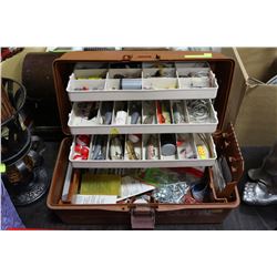 BROWN TACKLE BOX WITH CONTENTS