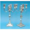 Image 1 : A pair of Adam design plated 3-light candelabra, with reeded branches, squared baluster stems and...
