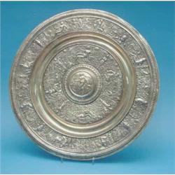 A Continental plated armada dish, decorated with figures from Greek mythology, 18 ins....