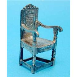 An Edwardian silver miniature wainscot chair, 1902, 2.25 ins....