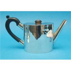A George IV cylindrical silver teapot, with ebonised handle, Makers Craddock and Reid, 1823, Gros...