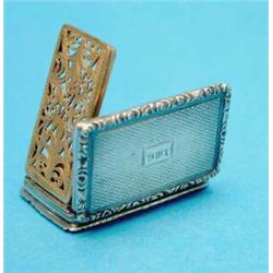 A William IV silver vinaigrette, of engine-turned rectangular form, Maker Joseph Willmore, Birmin...