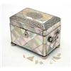 Image 1 : A Victorian mother of pearl and silver mounted casket, rectangular with side handles and bevelled...