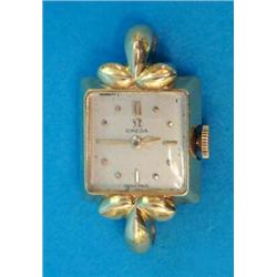 A ladys 18ct gold Omega wrist watch with square dial....