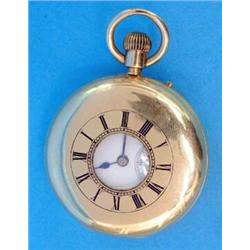 An 18ct gold keyless half hunter with subsidiary seconds and three-quarter plate movement, signed...