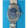 Image 1 : A ladys steel Rolex Oyster Perpetual Date wrist watch, with blue dial and baton numerals, in gree...