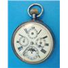 Image 1 : A gun metal keyless pocket watch with calendar and moonphase dials....