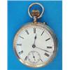 Image 1 : A George V 9ct gold keyless pocket watch, with enamelled Roman dial....