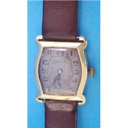 A gentlemans 18ct gold wrist watch with serpentine rectangular case, movement stamped Breguet HSP...