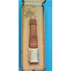 A gentlemans 9ct gold Rolex Prince wrist watch, in curved rectangular case with Arabic dial and s...