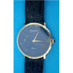 A gentlemans Leuba Louis quartz wrist watch with lapis lazuli dial....