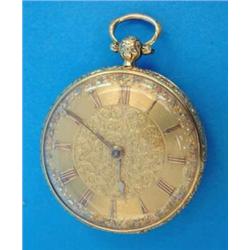 A William IV 18ct gold keywind pocket watch with three-colour gold dial, diamond set cock and mov...