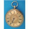 Image 1 : A Victorian 18ct gold key wind pocket watch with floral engraved gilt dial....