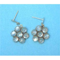 A pair of gold flowerhead cluster drop earrings, set moonstones...