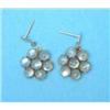 Image 1 : A pair of gold flowerhead cluster drop earrings, set moonstones...