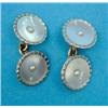 Image 1 : A pair of 18ct gold and platinum mounted mother of pearl cufflinks, with chain connections...