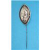 Image 1 : A Victorian gold and black enamel memorial stickpin, painted with a study of a figure seated by a...