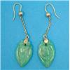 Image 1 : A pair of carved jade drop earrings, on yellow metal trace link suspension...