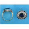 Image 1 : A gold, sapphire and diamond ring, the millegrain set oval sapphire bordered by 14 diamonds and a...