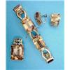 Image 1 : An 18k gold bracelet, claw set with 6 rectangular cut citrines, a similar pendant and a pair of e...