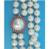 Image 1 : A 2-row uniform cultured pearl choker necklace, the gold circular clasp set with a mabe pearl bor...