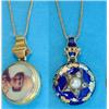 Image 1 : A Victorian gold and blue enamel circular pendant locket, the front with applied star motif set c...