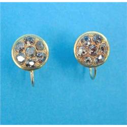 A pair of gold 7-stone diamond cluster earrings, with later 9ct gold screwback fittings....