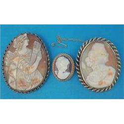 A Victorian shell cameo brooch, carved with a classical female figure, holding a quiver of arrows...