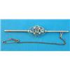 Image 1 : An Edwardian 15ct gold bar brooch, millegrain set with 3 aquamarines and seed pearls (cased)...