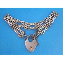 A 9ct gold 4-row gatelink bracelet, with padlock clasp, 26.6grms...