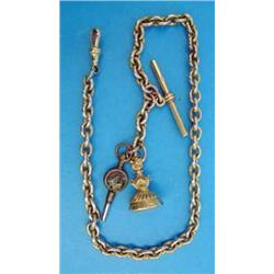 A 15ct gold albert, with 18ct gold T-bar and a fob seal...