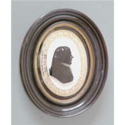 Attributed to Thomas Rider (fl.c.1786-late 1790's) Silhouette painted on convex glass, plaster ba...