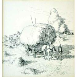 Ernest Howard Shepard (1879-1976) Pen and ink, "Hay Harvest" Signed, 9 x 8.5 ins....