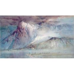 Walter J.Donne (1867-?) Watercolour and body colour on grey paper, Evening in the Dolomites, Sign...