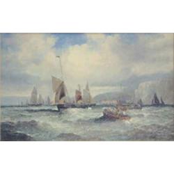 William Thornley (19th/20th C) Oil on canvas, Fishing boats off the coast, Signed, 10 x 16 ins....