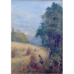 Frederick Hines (Exh. 1880-97) Watercolour, Harvesting by moonlight, Signed, 22 x 15.5 ins....