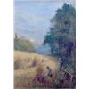 Image 1 : Frederick Hines (Exh. 1880-97) Watercolour, Harvesting by moonlight, Signed, 22 x 15.5 ins....