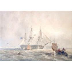 Thomas Sewell Robins (1814-1880) Watercolour, Troop ships off Portsmouth, Initialled and dated 18...