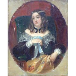 Edward Matthew Ward (1816-1879) Oil on canvas, "Young Jessica" from Moore's Poems, Signed and ins...