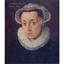 Attributed to Martin de Vos (1532-1603) Flemish Oil on oak panel, Portrait of a lady, Dated 1584,...