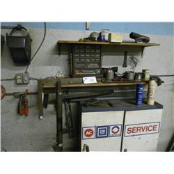 MISC TOOLING ON WALL INCLUDING CABINET AND CONTENTS
