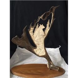 Caribou Shovel Horn Carving of a Grizzly Bear